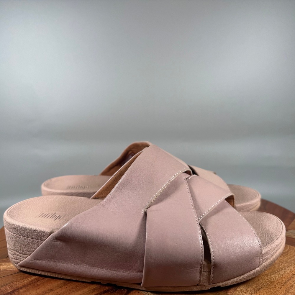FitFlop Lulu Cross Slide Leather Sandals Blush Pink Y81-068 Womens 7